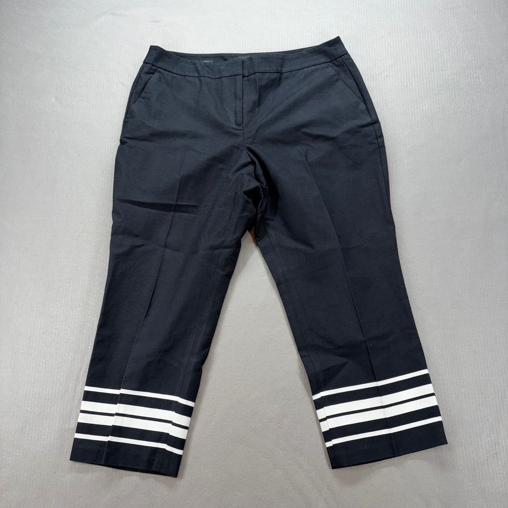 Talbots Crop Pants Womens 14 Navy Blue Curvy Nautical Stripe Hem Trouser